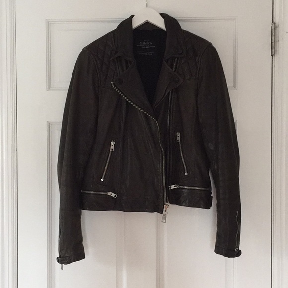 All Saints Jackets & Blazers - ALLSAINTS / Leather Biker Jacket, US 8 black/brown